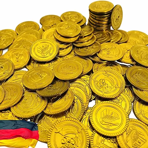 Carpeta 150 Piraten Goldmünzen┃Spielgeld für Kinder zur Schatzsuche | Gold Münzen und Taler als Deko┃Mitgebsel zum Kindergeburtstag und Piratenparty | Kinder Party Geburtstag
