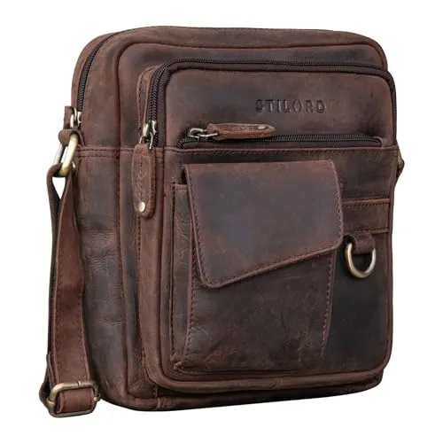 STILORD 'Ryan' Crossbody Tasche Herren Leder - Messenger-Bag aus echtem Leder im Vintage Look, ideal für 9,7 Zoll iPads und DIN A5 Dokumente. Markante Details und praktische Fächer für moderne Männer.