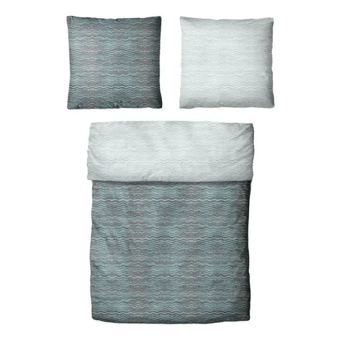 Traumschloss Classic Microfaser Flanell Bettwäsche, Wellen, gestreift, grün - Bettwäsche-Set aus 100% Polyester, wärmend und kuschelig, mit Reißverschluss für einfachen Bezugwechsel – ideal für erholsame Nächte.