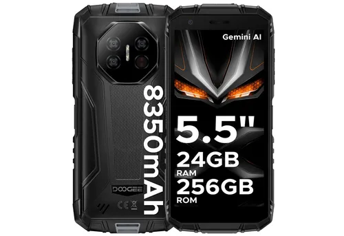DOOGEE Fire 3 Ultra robustes Smartphone, 8350 mAh, Android 15 mit Gemini AI, 5,5 Zoll HD+, Octa-Core, 24 GB RAM + 256 GB Speicher, wasserdicht, 20 MP Nachtsichtkamera, Fingerabdruck-Entsperrung, NFC, IP68/IP69K