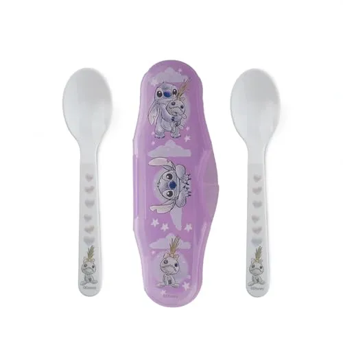 Disney Baby Lilo & Stitch Löffel-Set, 2 Stück, mit Transportbox, Löffel für Kinder, tragbar, Kunststoff, für Picknick, Schule oder den täglichen Gebrauch, BPA-frei