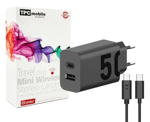 Super schnelles Netzladegerät, 50 W, Dual-Ausgang, kompatibel mit Motorola Moto G34, G42, E32, G60s, Defy 2, G Stylus, G04, G14, G22, G24, G50, G54, G Play, E32s, G62, Edge 50 Pro
