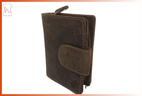 DF Geldbörse braune Fettleder Börse Reißverschluss Münzbörse Leder