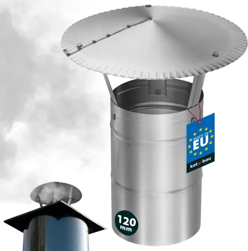 KOTARBAU® Schornsteinabdeckung Edelstahl ø 120 mm Kaminhaube Schornstein Regenhaube Schornsteinhaube Kaminaufsatz Rostfrei Edelstahl Inox