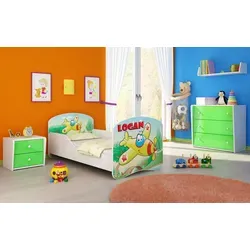 ACMA I Jugendbett Kinderbett Junior-Bett Komplett-Set mit Matratze Lattenrost Weiß 29 Flugzeug 140x70 - Weiß