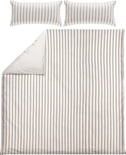 Erwin Müller Wende-Bettwäsche, Bettbezug, Kissenbezug Single-Jersey Streifen Taupe-weiß Größe 40x80 cm / 200x200 cm - temperaturausgleichend, formstabil, pflegeleicht, mit Reißverschluss