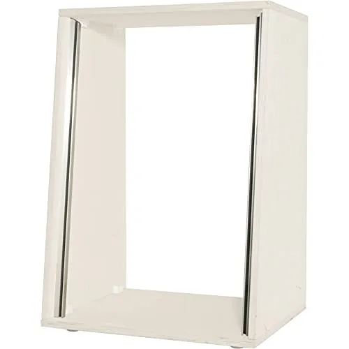 Höhenverstellbares 20 HE Studiorack, 18mm Multiplex, Weiß, Bausatz mit Aluminium-Schienen, Gummifüßen, Rackschrauben, 7° Neigung, Breite 53 cm, Höhe 95 cm, Tiefe 45 cm