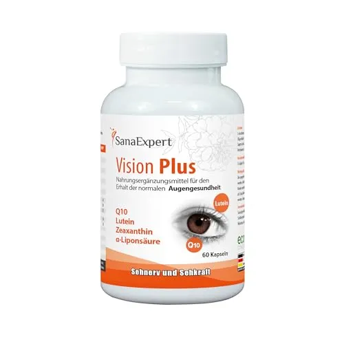 SanaExpert® Vision Plus – Mit Vitamin A für die normale Sehkraft sowie Lutein, Zeaxanthin, Q10, Vitamin C, E, Zink & Selen – 60 Kapseln – Made in Germany