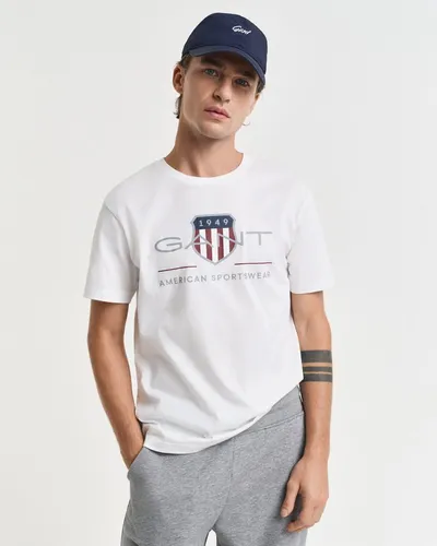 GANT Herren REG Shield SS ARCHIV Logo T-Shirt, Weiß, Größe S - T-Shirt für Herren mit regulärer Passform, bietet ein angenehmes Tragegefühl und weiche Haptik für klassischen und eleganten Look.