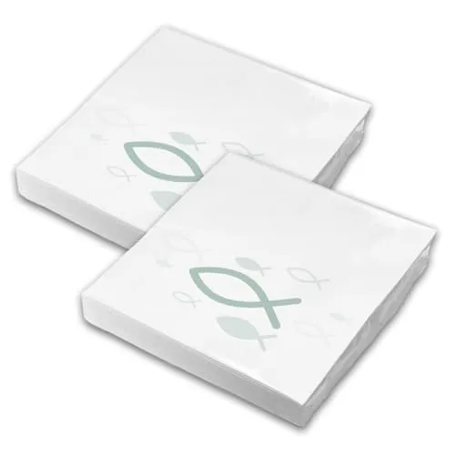 itenga Servietten Papier Fisch 30 x 30 cm 3-lagig 40 Stück für Taufe Kommunion Konfirmation Jungen und Mädchen (eukalyptus grün)