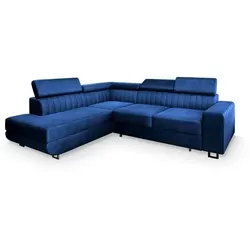 Masseno Ecksofa NOLA L-S mit Schlaffunktion und Bettkasten - Blau - Sofa mit Schlaffunktion und praktischem Stauraum, ideal für Gäste und kleine Räume. Elegantes Design in trendigen Farben und hoher Komfort für unvergessliche Momente im Wohnzimmer.