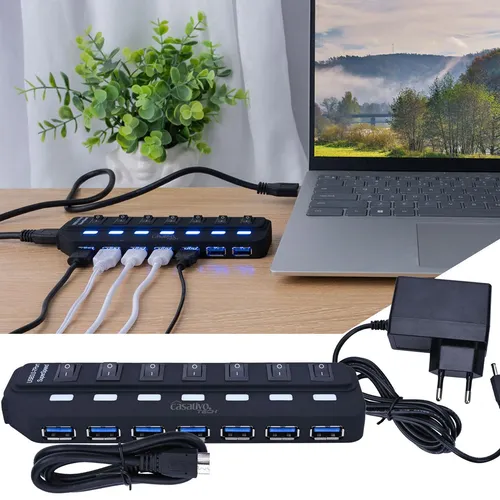 Casativo Aktiver USB 3.0 Hub für 7 Geräte – Schnell, kompakt & einzeln schaltbar