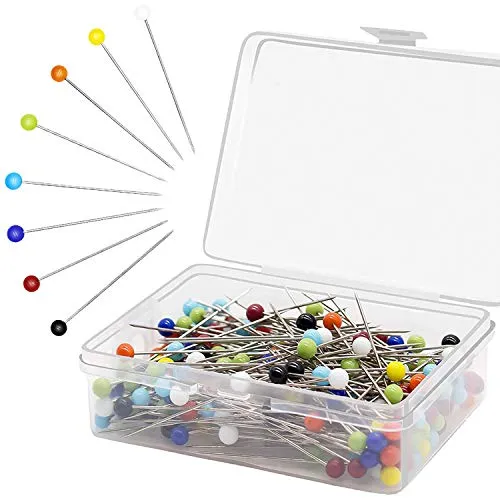 Stecknadeln mit Kopf 250 Stück,Glaskopfnadeln,Edelstahl Stecknadeln Mehrfarbig Glaskopfstecknadeln für Basteln Nähen Säumen Craft,Jewelry Komponenten Dekoration(38mm)