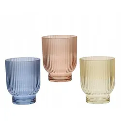 Dekorativer Glaskerzenständer, Transparent, Gerillt, Farbig, 12,5 Cm, 1 Stück.