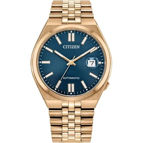 Citizen NK0023-57L Herrenuhr TSUYOSA 60 Automatik - Armbanduhren für Herren mit japanischem Automatikwerk, stilvolles Design in Roségold und Blau, wasserdicht bis 5 ATM für den Alltag.