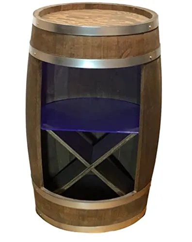 weeco Holzfass Bar LED RGB Weinregal und Glasregal - Hausbar, Fassbar - Rustikal Bartisch mit Holz - Fass 80cm - Minibar Whisky, Bier, Wein - Alkohol Geschenke für einen Mann - Wandbar