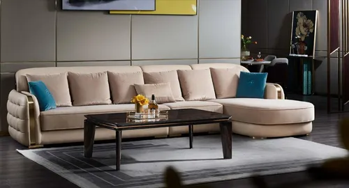 Ecksofa Leder Beige – Luxus Wohnlandschaft für Ihr Zuhause - Beige Ecksofa aus hochwertigem Leder, ideal für Wohnzimmer oder Gästezimmer. Bietet Platz für mehr als 6 Personen und verbindet modernes Design mit Komfort.