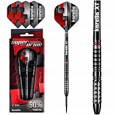 Karella SuperDrive Steeldart 90% Tungsten, 22g - Steel-Dartpfeile mit 90% Tungsten für ein perfektes Wurfgefühl. Inklusive 3 Pfeilen, speziell entwickelten Karella XT-Shafts und ansprechenden Profi Flights.
