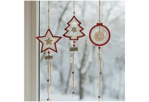 HTI-Living Weihnachtsfigur Weihnachtsdeko Holzanhänger 3er Set (Set, 3 St., 3 Anhänger mit verschiedenen Motiven), Fensterdeko Baumanhänger