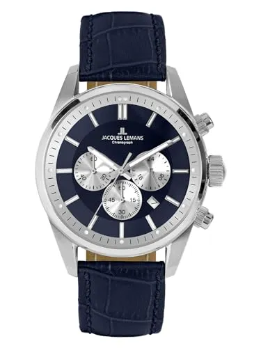 JACQUES LEMANS Herren Analog Quarz Uhr 42-6.1B - Armbanduhren für Herren, elegante Chronograph mit hochwertigem Lederarmband für einen zeitlosen Look.