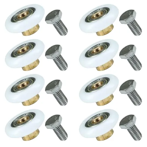 Selyse 8er Set Duschtürrollen aus Edelstahl, 19mm/23mm/25mm/27mm Durchmesser, Ersatzrollen für Schiebetüren und Duschkabinen (25mm)