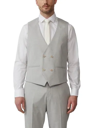 s.Oliver BLACK LABEL Regular Fit Anzugweste in Hellgrau - Herren-Westen mit feinem Webstrukturmuster, ideal für formelle Anlässe und Büroalltag. Klassischer Look mit doppelter Knopfleiste und angenehmem Regular Fit für optimale Bewegungsfreiheit.