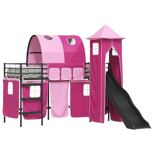 vidaXL Schwarz und Pink 90 x 190 cm, Kinder Loftbett, rechteckig, modern, vielseitig, Schlaf- und Spielplattform, Etagenrahmen