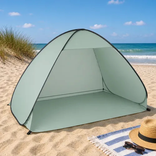 XL Strandmuschel Sonnenschutz Pop Up Camping H110xB200xT125cm Automatik Wurfzelt