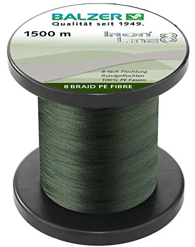 Balzer IRON LINE 8 BRAID 0,10mm - 1500m geflochtene Schnur - Angelschnüre für Süß- und Salzwasser, mit 8,10 kg Tragkraft und rund geflochtenem Design für optimale Stärke und Haltbarkeit.