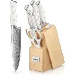 Messerblock Messerset 7TLG selbstschärfend Edelstahl Holzblock Weiß 7