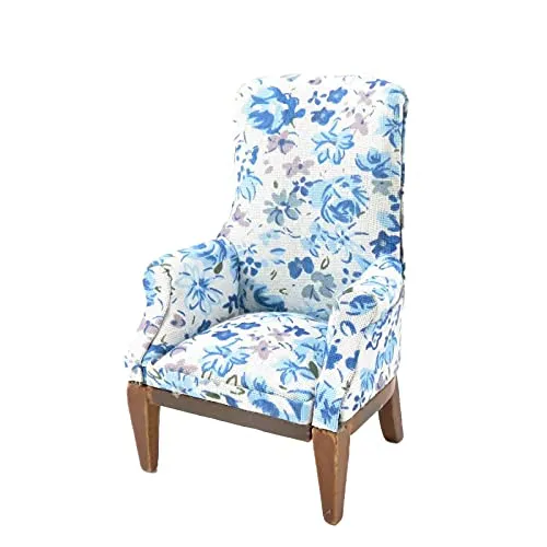 Melody Jane Puppenhaus Blau Blumenmuster Walnuss Kamin Sessel Miniatur Wohnzimmer Möbel