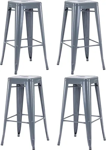 Duhome Barhocker Eisen Barstühle 4er Set, Sitzhöhe 76cm Tresenhocker, Stapelbar Metall Bistrohocker mit Fußstütze im Industry Design, Grau