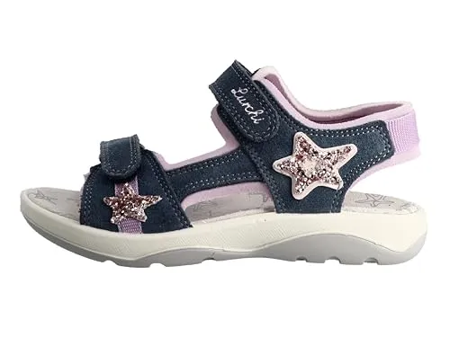 Lurchi Filia Sandale mit Sternen - Modischer Klettschuh für Kinder - Wanderschuhe mit Größenschablone zum Download, ideal für aktive Kinder. Aus Leder und Textil, mit Klettverschluss für einfaches An- und Ausziehen.