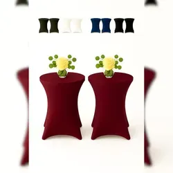 EXKLUSIV HEIMTEXTIL Stehtischhusse für Bistrotisch mit 4 Fußlaschen elastisch Stretch Ø 80-85x110-120 cm Bordeaux (2 Stück)