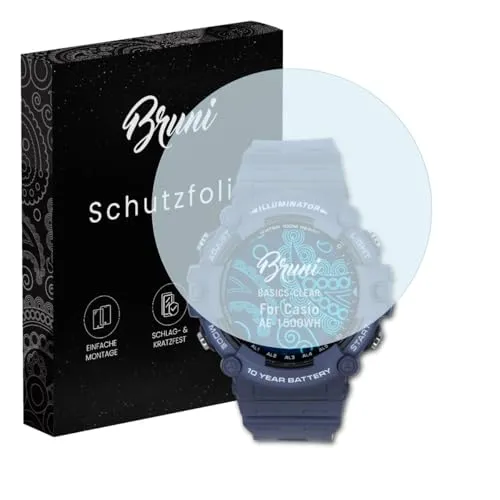 Bruni Schutzfolie kompatibel mit Casio AE-1500WH Folie, glasklare Displayschutzfolie (2X)