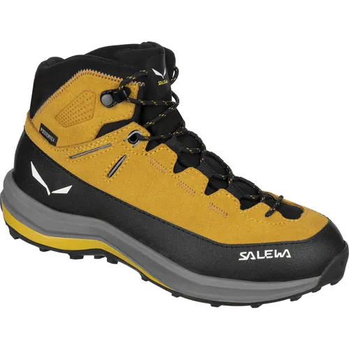 Salewa MTN Trainer 2 Mid Powertex K gold/gold (2191) 27 - Wanderschuhe für Kinder, ideal für felsige Pfade mit wasserabweisender Powertex-Membran und optimalem Schutz durch strapazierfähiges Veloursleder.