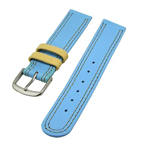 Uhrenarmband Kinder Kalbleder Blau mit Beiger Naht 16mm Dornschließe