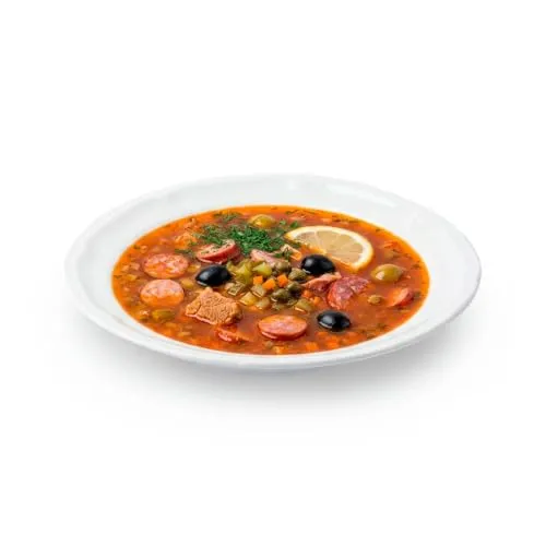 BARIN in 5 Minuten fertig Soljanka/Солянка | herzhafte Fleischsuppe mit Rindfleisch, Wurst, Gurken & Oliven | tiefgekühlt schockgefroren 300 g | Mikrowelle