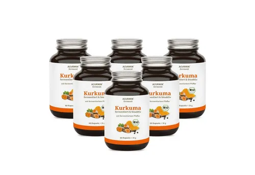 Cellavent Healthcare Fermentierte Bio Kurkuma Kapseln – Acurmin ferment 360 Stück - Vitamine mit 10 mg fermentiertem schwarzen Pfeffer für verbesserte Bioverfügbarkeit und optimale Gesundheit.