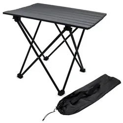 Camping Klapptisch schwarz mit Tragetasche - 56x40 cm - Universal Gartentisch mit einrollbarer Tischplatte - Outdoor Mehrzweck
