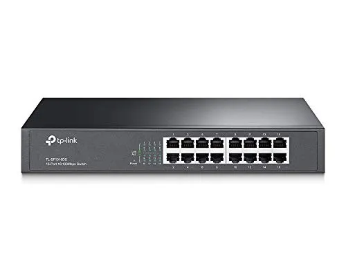 TP-Link TL-SF1016DS 16-Port 10/100Mbps Netzewerk Switch, Plug und Play, Standard 13-Zoll Stahlgehäuse, Green Ethernet Technologie