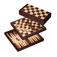 Philos 2516 Schach-Backgammon-Dame-Set aus Holz - Gesellschaftsspiel für 2 Spieler, ideal für lange Spielabende mit einer Spieldauer von mindestens 10 Minuten.