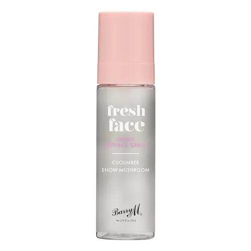 Barry M Fresh Face Dewy Finish Setting Spray, langanhaltend, formuliert mit feuchtigkeitsspendendem Gurkenextrakt und feuchtigkeitsspendendem Schneepilz, klar