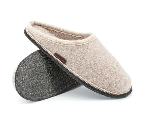 kitz-pichler Filzpantoffel Grainau aus Mulesing-freier Schaf-Schurwolle – Handgefertigte Hausschuhe aus Wollfilz für Damen & Herren Größe EU 36-46 – Patentierte naturub® Naturkatschuksohle Beige, 44
