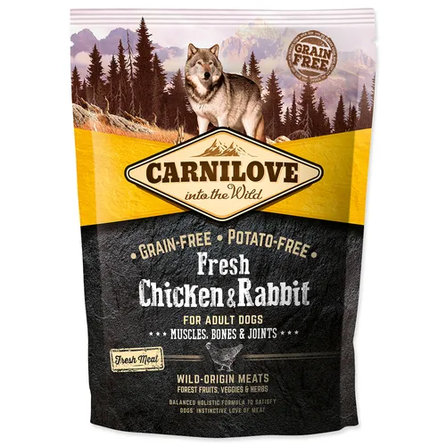 Carnilove Frisches Huhn für Erwachsene Kaninchen 1,5kg - Getreidefreies Alleinfuttermittel für ausgewachsene Hunde, reich an frischem Huhn und Kaninchen für optimale Verdauung und Muskelwachstum