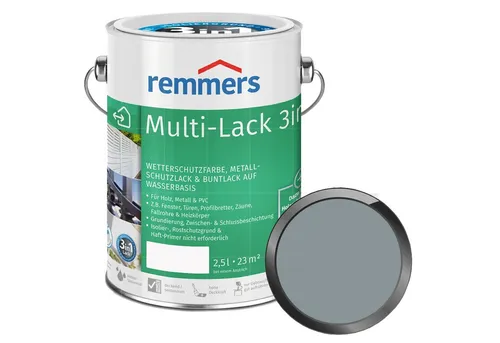 Remmers Lack MULTI-LACK 3IN1 - 2.5 LTR - Wetterfester 3-in-1 Lack für Holz, Metall & PVC, ideal für Innen- und Außenanwendungen. Bietet hervorragenden Korrosionsschutz und ist wasserbasiert für einfache Anwendung.