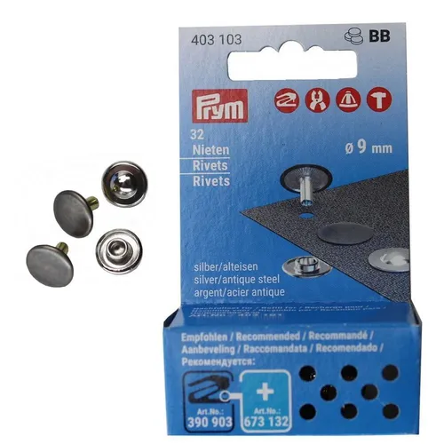 M5 Prym Nähfrei-Nieten 9 mm silber/alteisen 32 Stück 403103 Nachfüllpack