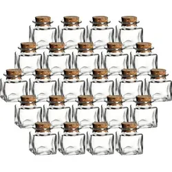 gouveo 24er Set Gewürzgläser 50 ml eckig mit Korken - Mini Korkengläser mit Korkverschluss - Kleine Vorratsgläser für Kräuter, Gewürze - Kle... - Transparent