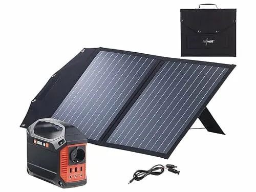 revolt Solarpanel mit Powerbank: Mobiler Solar-Generator für Camping - Handy-Solarladegeräte: Flexibles Solarpanel-Set mit 155 Wh Powerstation, ideal für Outdoor-Aktivitäten und Not-Stromversorgung. Fünf Anschlussmöglichkeiten für vielseitige Geräte.