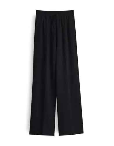 OPUS PANTS Damen Jogpants | MALOTTA Natural Wide Leg Pants Mid Rise aus Viskose Leinen Mix Black, 38